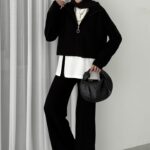 Crop İçlikli Triko Takım - Siyah