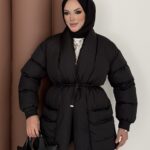 Muadil İp Bağlamalı Şişme Mont - Siyah