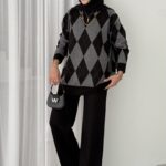 Muadil Baklavia Desen Triko İkili Takım - Siyah