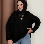 Bisiklet Yaka Oversize Kadın Kazak - Siyah