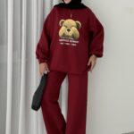 Puffy Şardonlu Sweat İkili Takım - Bordo