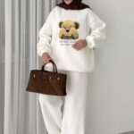 Puffy Şardonlu Sweat İkili Takım - Beyaz