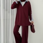 Twist Premium Çizgili İkili Takım - Bordo