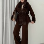 Angora Kürklü Triko İkili Takım - Kahverengi