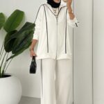 Şeritli Oysh İkili Takım - Beyaz