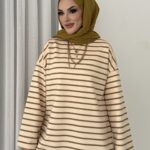 Kapsül Basic Çizgili Sweat - Camel