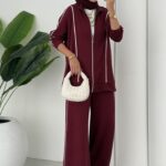 Şeritli Oysh İkili Takım - Bordo