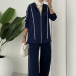 Şeritli Oysh İkili Takım - Lacivert