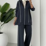 Şeritli Oysh İkili Takım - Antrasit