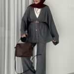 Premium Fitilli Triko İkili Takım - Antrasit