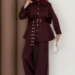 Bondi Vatkalı Çıtçıtlı Scuba İkili Takım - Bordo