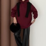 Oversize Basic Şardonlu Sweat - Bordo