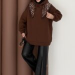 Oversize Basic Şardonlu Sweat - Kahverengi