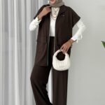 Oysh Muadil Yelekli İkili takım - Kahverengi