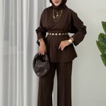 Premium Piliseli Arabic İkili Takım - Kahverengi