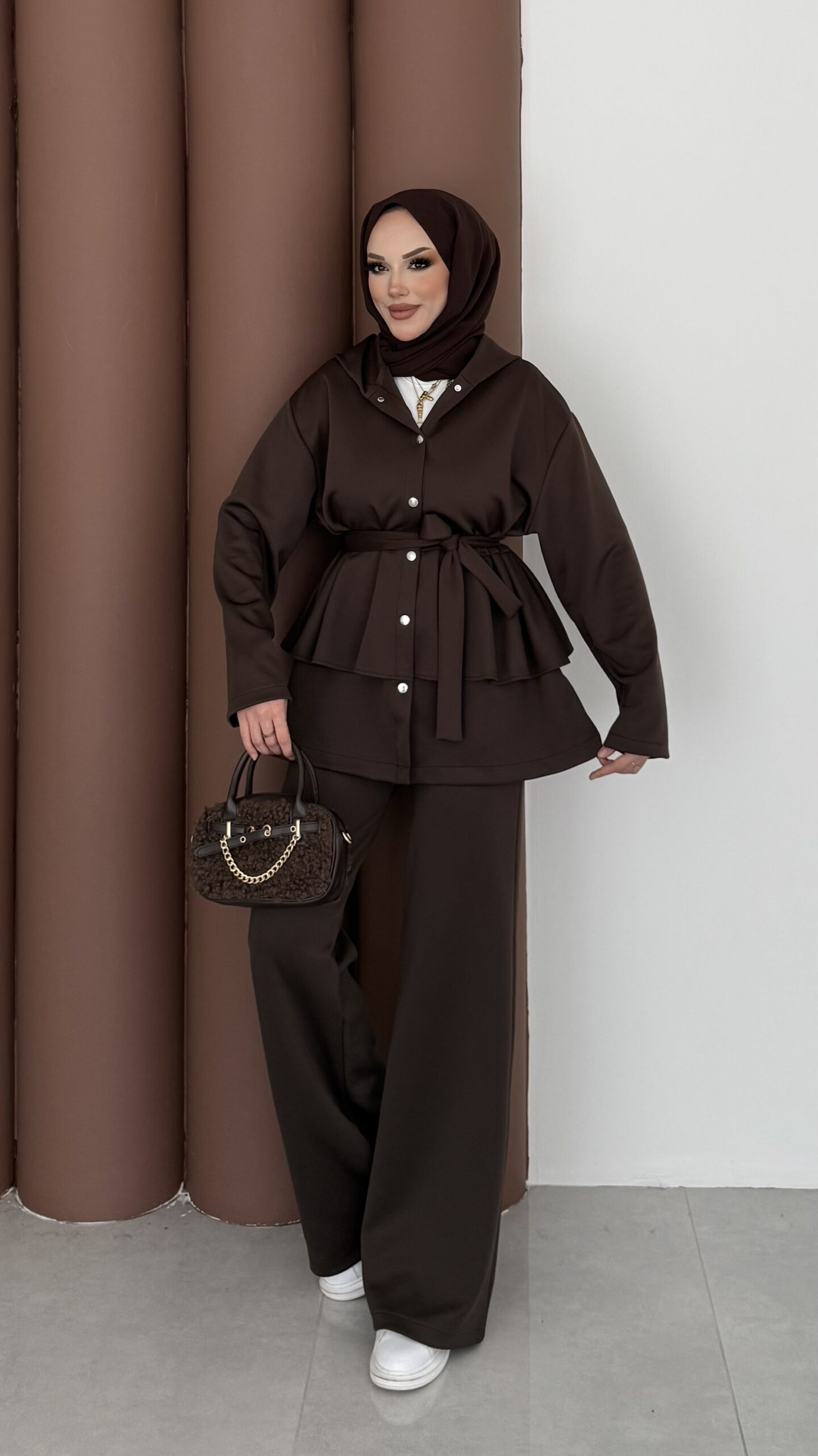 img_1719-2 Lucky Fırfırlı Scuba İkili Takım - Kahverengi - Görsel 1