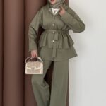 Lucky Fırfırlı Scuba İkili Takım - Yağyeşil