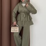 Lucky Fırfırlı Scuba İkili Takım - Yağyeşil