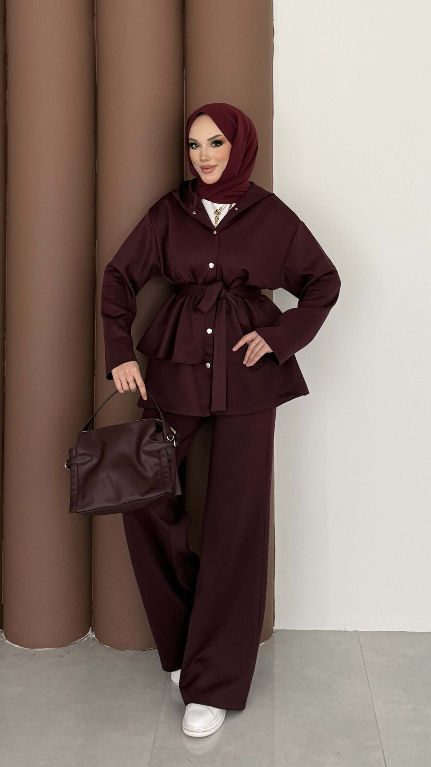 img_1783 Lucky Fırfırlı Scuba İkili Takım - Bordo - Görsel 1