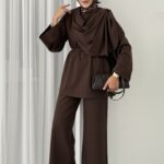Premium Şal Yaka İkili Takım - Kahverengi