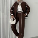 Collej Bomber Şeritli İkili Takım - Kahverengi