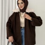 Muadil Kürk Yaka Kaşe Ceket - Acı Kahverengi
