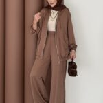 Fashion Taşlı Bomber İkili Takım - Kahverengi