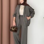 Fashion Taşlı Bomber İkili Takım - Haki