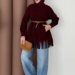 Autumn Süet Fırfırlı Tunik - Bordo