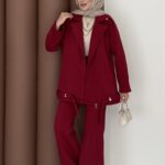 Blok Premium Şardonlu Ceket İkili Takım - Bordo