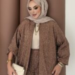 Glitter Bomber İkili Takım - Kahverengi