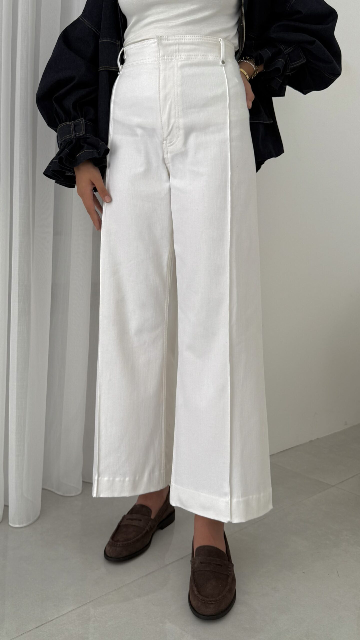 img_4452.jpeg Zra Marka Muadili Yüksek Bel Dikişli Geniş Paça Jean - Beyaz - Görsel 1
