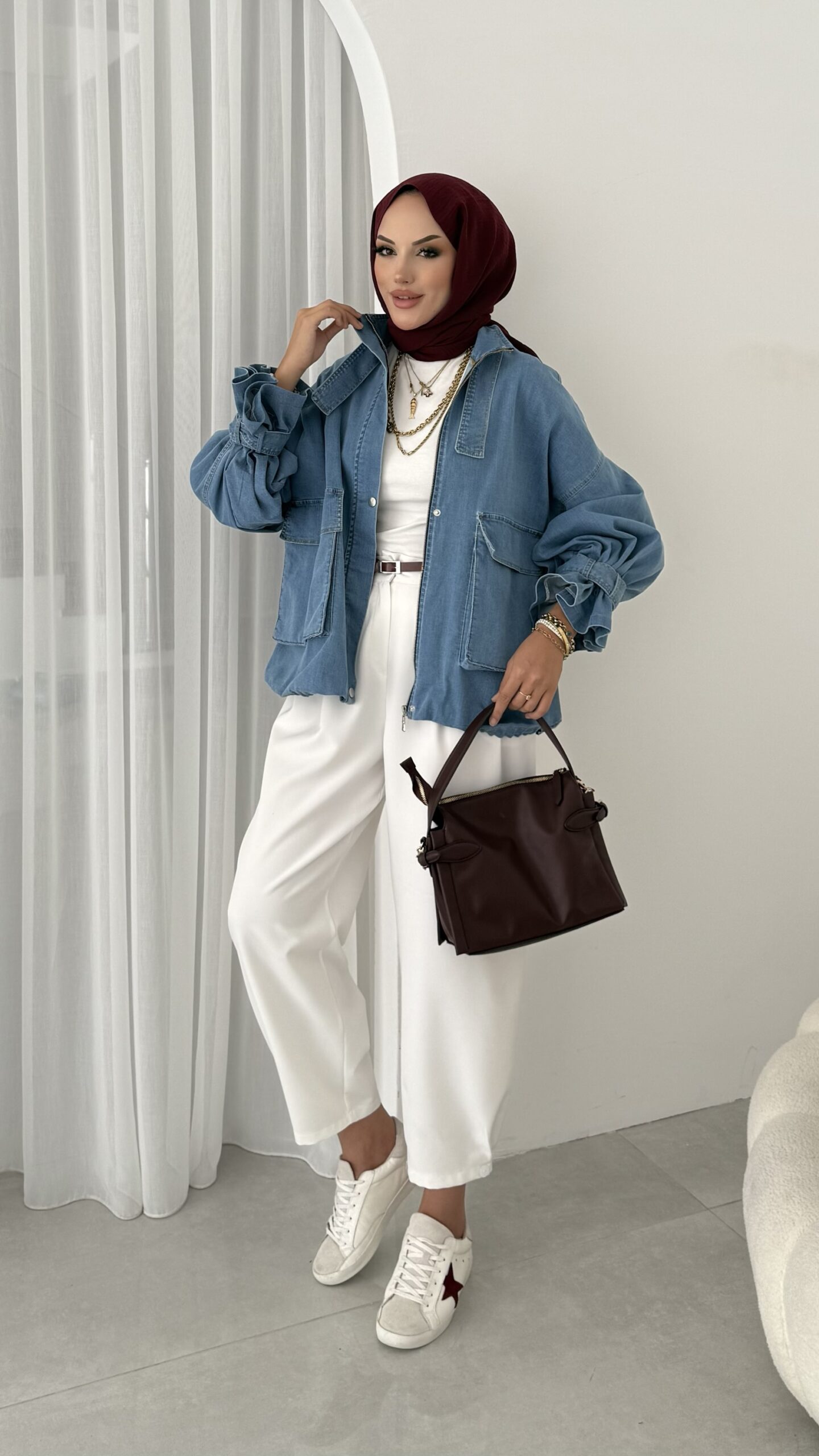 img_4525.jpeg Touch Denim Bomber Ceket - Açık Mavi - Görsel 1