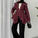 Maxi Tasarım Kemerli Trençkot - Bordo