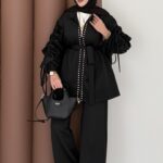 Diamond Taşlı Büzgülü Scuba İkili Takım - Siyah