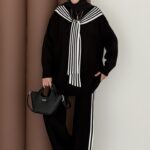 Rally Çizgili Triko İkili Takım - Siyah