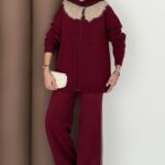 Lolita Çıkarılabilir Kürklü Triko İkili Takım - Bordo