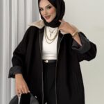 Muadil Kürk Yaka Kaşe Ceket - Siyah