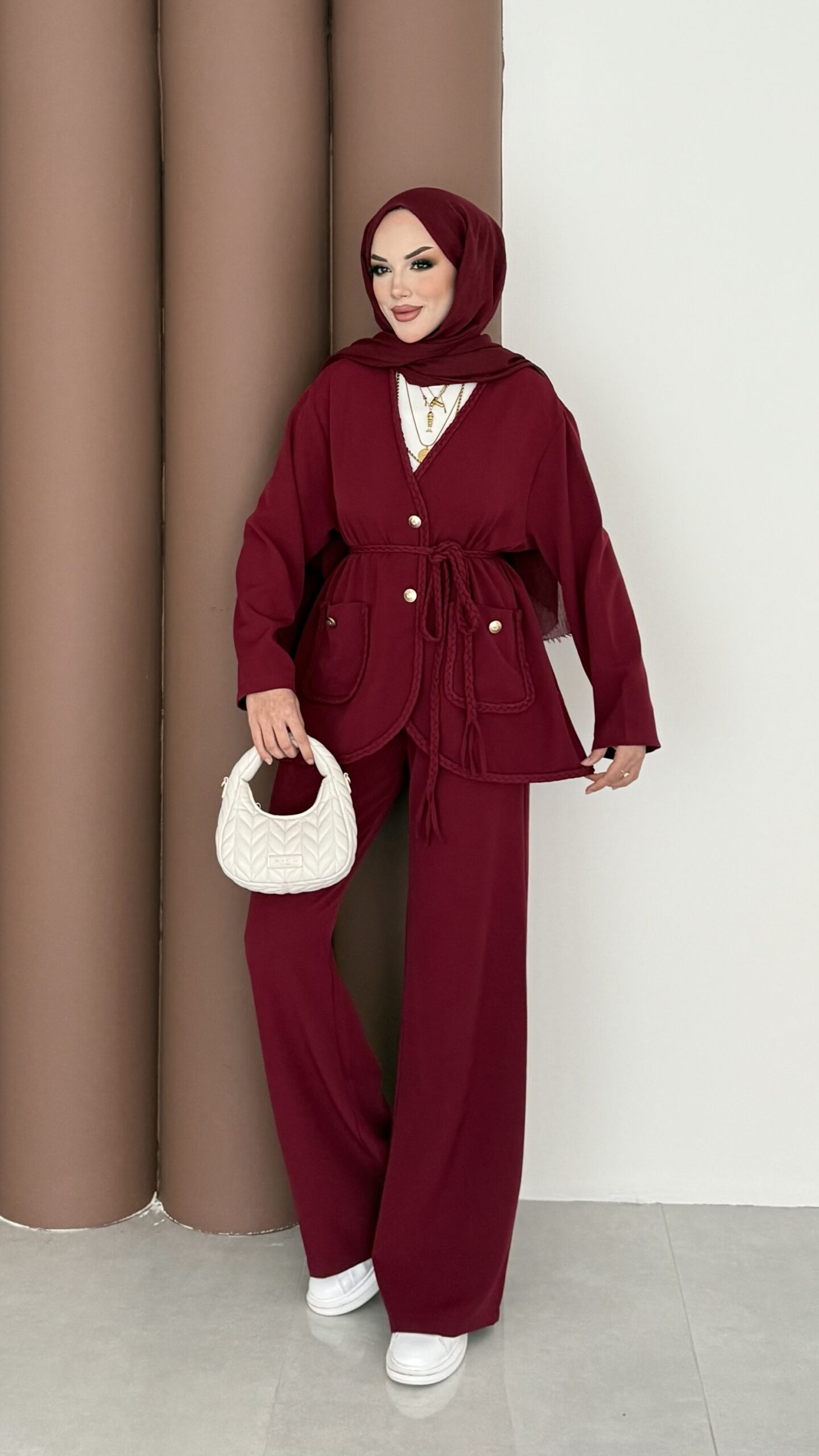 img_6631.jpeg BuQlet Örgü Kemerli İkili Takım - Bordo - Görsel 1