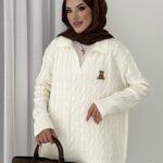 Muadil Ayıcık Nakışlı Triko İkli Takım - Ekru