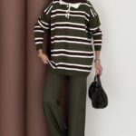 Pinterest Polo Yaka Çizgili Triko Takım - Haki