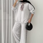 Fular Detaylı Şardonlu Sweat İkili Takım - Gri