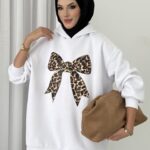 Kurdela Baskılı Şardonlu Sweatshirt - Beyaz