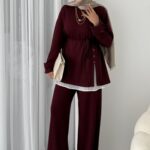 Premium Oysh Düğmeli İkili Takım - Bordo