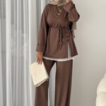 Premium Oysh Düğmeli İkili Takım - Kahverengi