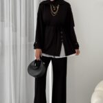 Premium Oysh Düğmeli İkili Takım - Siyah