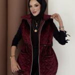 Kapitoneli Kadife Şişme Yelek - Bordo