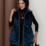 Kapitoneli Kadife Şişme Yelek - Petrol