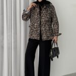 Muadil Leopar Desen Gabardin Mom Ceket