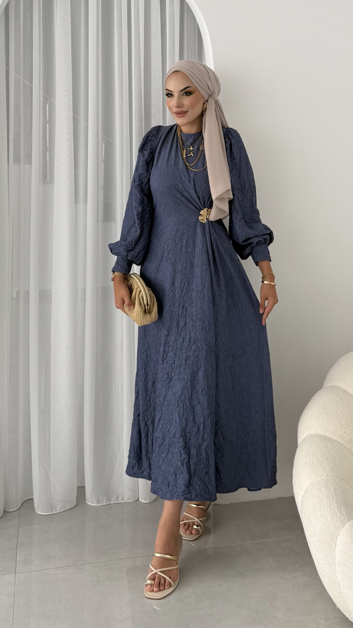 img_9354.jpeg İnce Kot Tensel Elbise - Görsel 1